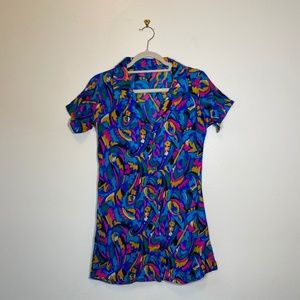 Blue and Pink Printed Long Shirt